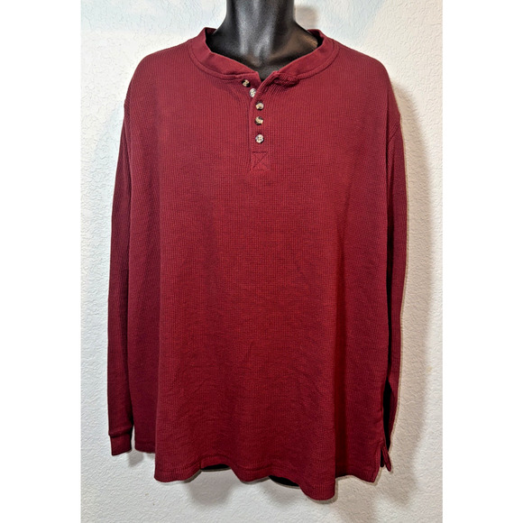 King Size Waffle Knit 100% Cotton Mens L Tall Long Sleeve Base Layer Burgundy - Picture 1 of 10